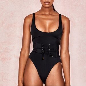 House of CB Delphi Black Swimsuit Corset Lace Up Large